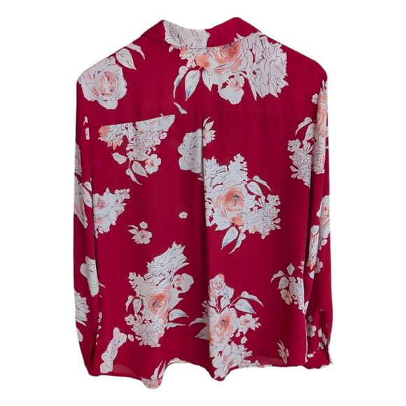 Candies Red Floral Button Up Collard Blouse With Rolled Sleeves XL - Picture 5 of 9